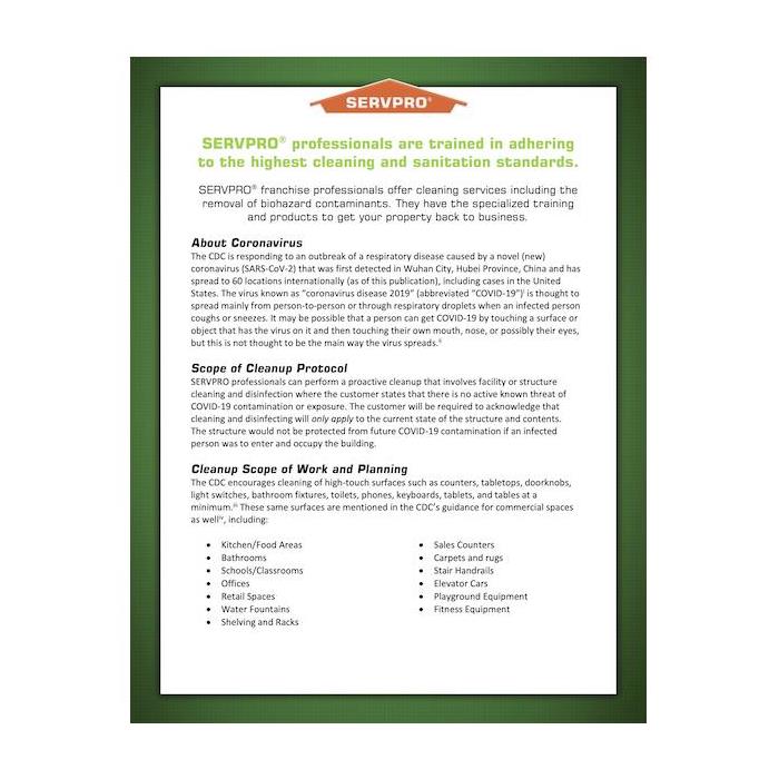 Flyer with the SERVPRO logo and text